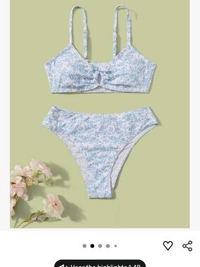 Kids Light Blue Floral Tie-Front Bikini Set